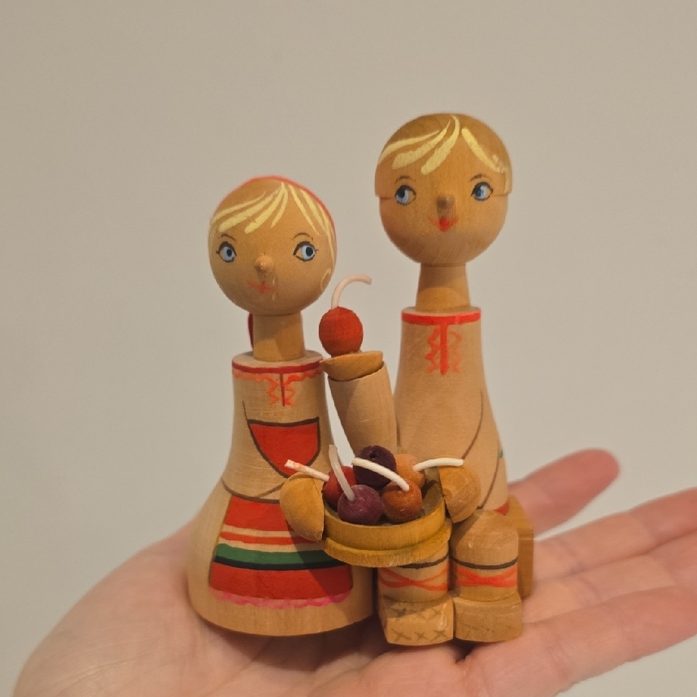 Vintage Russian Wooden Folk Art Dolls "Cherry" Original Label Made In USSR 1979
